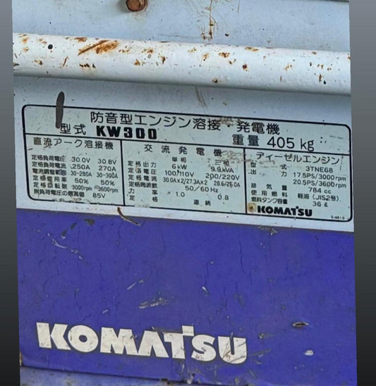 Motosoldadora Diésel Komatsu KW300 | Generador 9.9kVA | Motor Yanmar 3TNE68